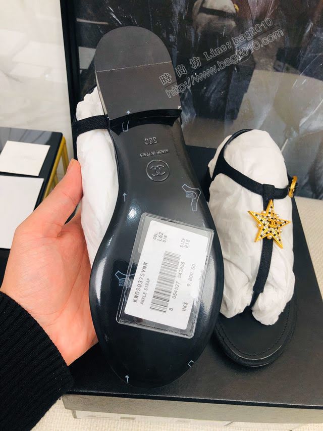 Chanel女鞋 香奈兒2020春夏新款雙c夾趾涼鞋  naq1184